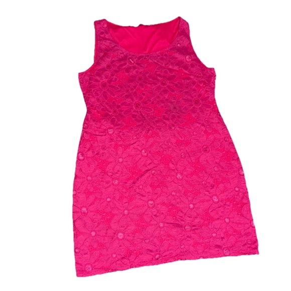 SOLD Tiana B Woman’s XXL Bright Pink Sleeveless Floral Daisy Lace Sheath Lined - Picture 1 of 10